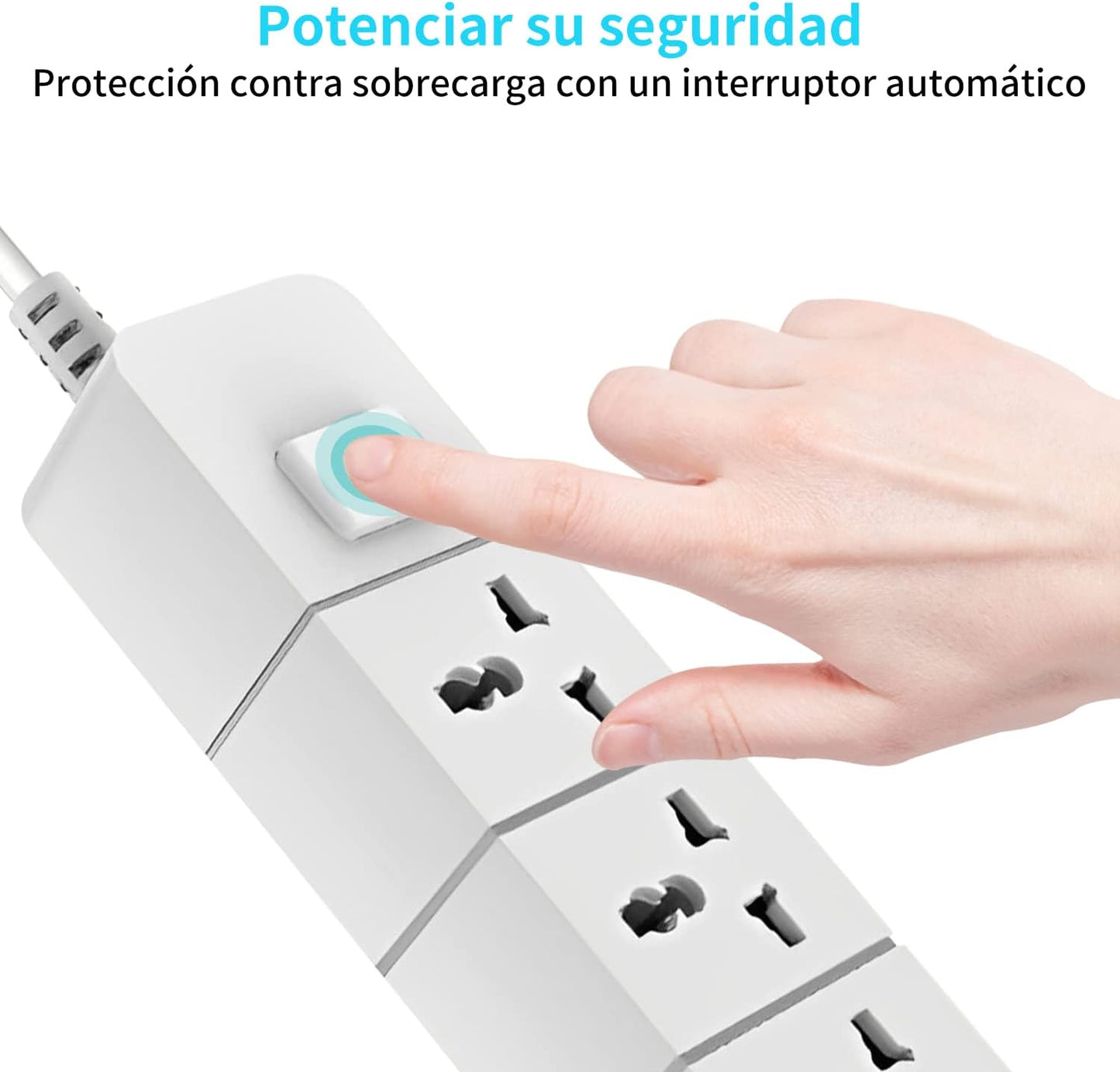 Multicontacto con 2 m, Protector contra sobretensiones con 3 Salidas de CA y 4 Puertos USB, Cable de extensión de 2 m para el hogar, la Oficina, el Dormitorio