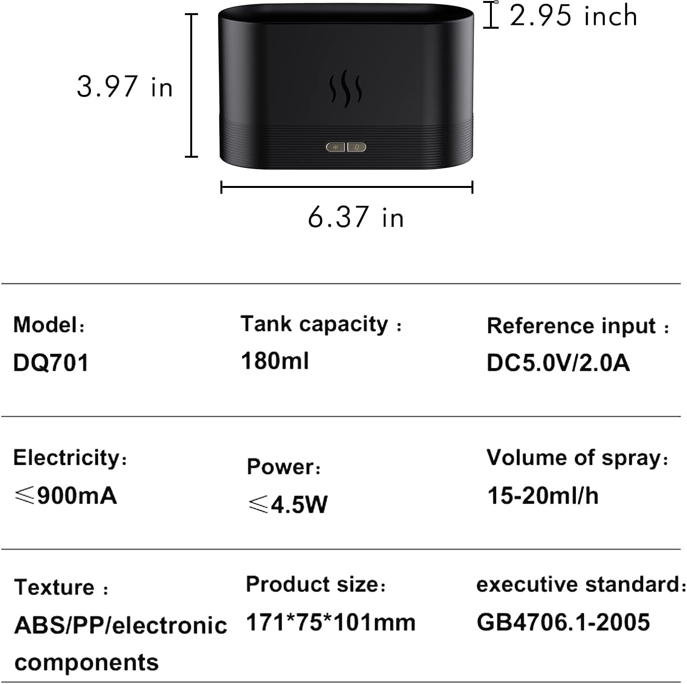 Difusor de aceites esenciales de aromaterapia con luz nocturna de llama de simulación, 180 ml, mini humidificador para el hogar, habitación pequeña, oficina, viajes, súper silencioso, sin agua, protección de apagado automático