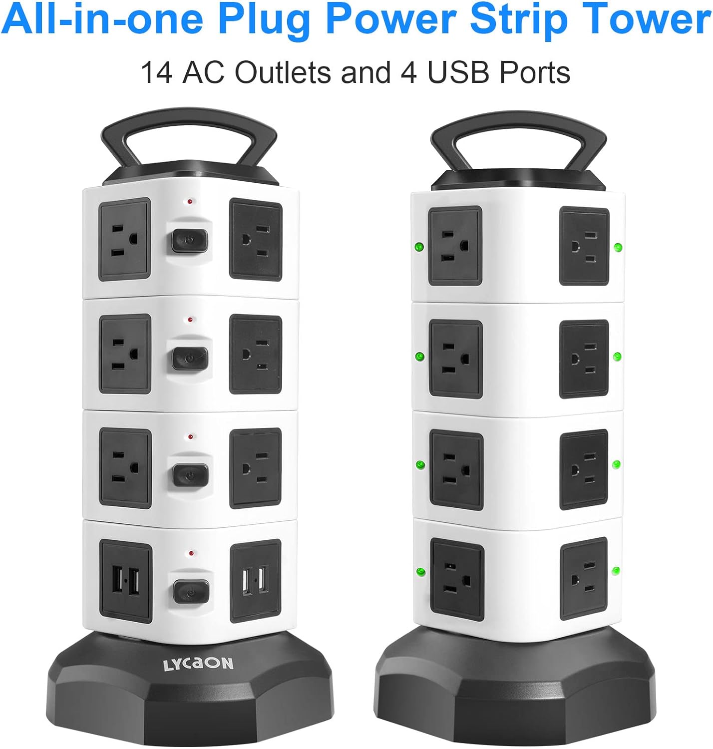 Multicontacto USB con protector contra sobretensiones – Cargador, fuente de poder, Adaptador, caja de enchufe, Multipuerto, 6 pies de extensión.