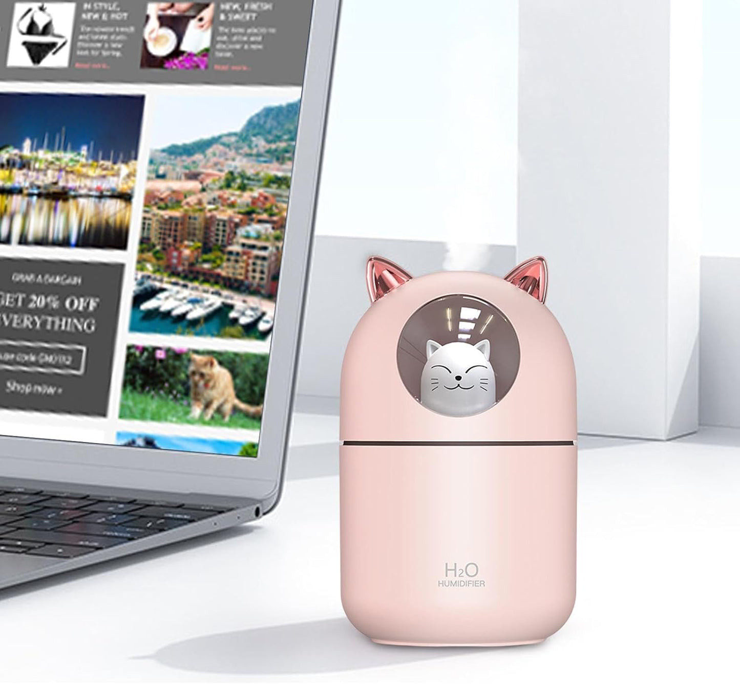 Humidificador de Escritorio En Forma de Gatito Personal USB con luz Nocturna para Dormitorio de bebé, Viaje, Oficina