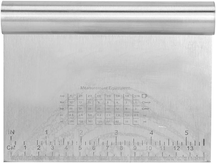 Raspador/Cortador de masa de acero inoxidable pulido con escala de medición, multiusos, cortador de pizza, separador de pan de pastelería, 2 piezas