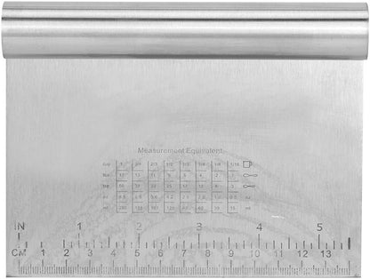 Raspador/Cortador de masa de acero inoxidable pulido con escala de medición, multiusos, cortador de pizza, separador de pan de pastelería, 2 piezas