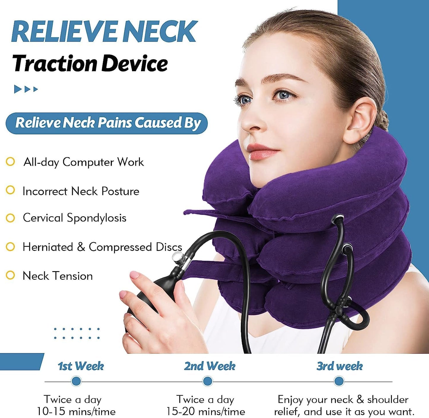 Collar de tracción cervical para aliviar el dolor y el estrés Soporte inflable para el cuello Airbag cervical Masajeador de 3 capas para cuello