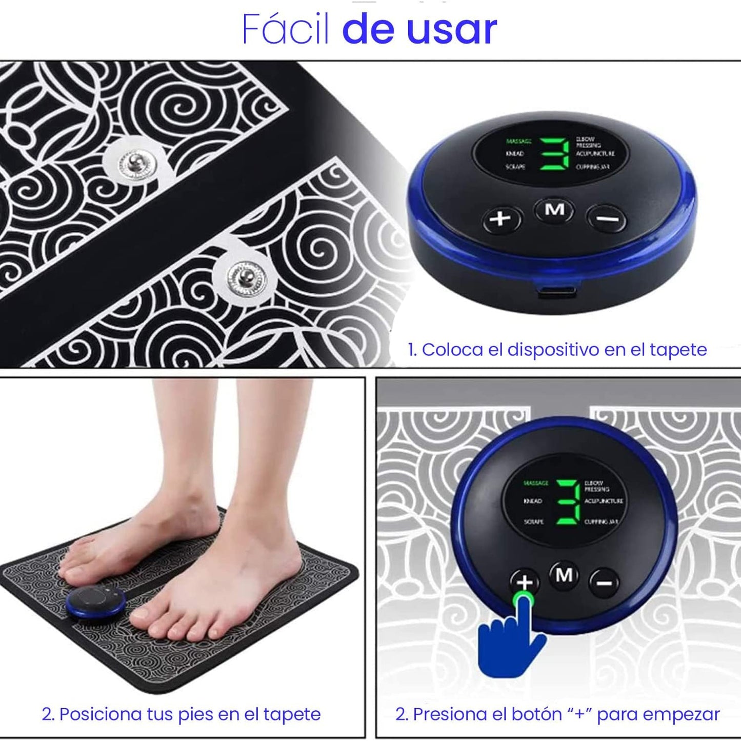 Estimulador de pie estera de masaje eléctrica con Pulsos de Baja Frecuencia, Cojín para Estimulación Muscular Eléctrica, Tapete de fisioterapia automático para circulación