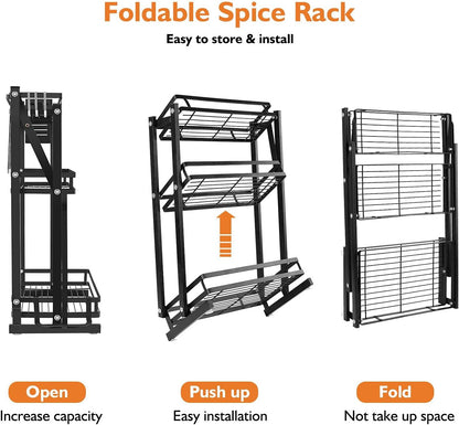 Rack De acero, organizador para acomodar especias y accesorios de cocina con pintura a prueba de altas temperaturas, Estante para Cubiertos y ganchos para otros utensilios (Tres niveles)