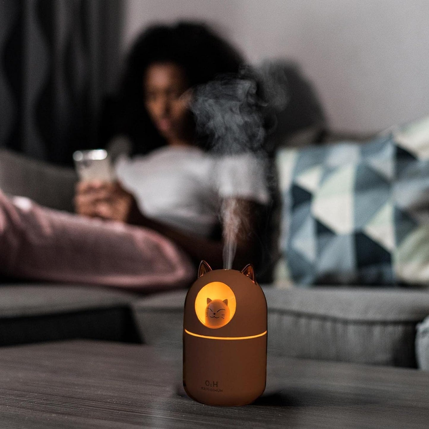 Humidificador de Escritorio En Forma de Gatito Personal USB con luz Nocturna para Dormitorio de bebé, Viaje, Oficina