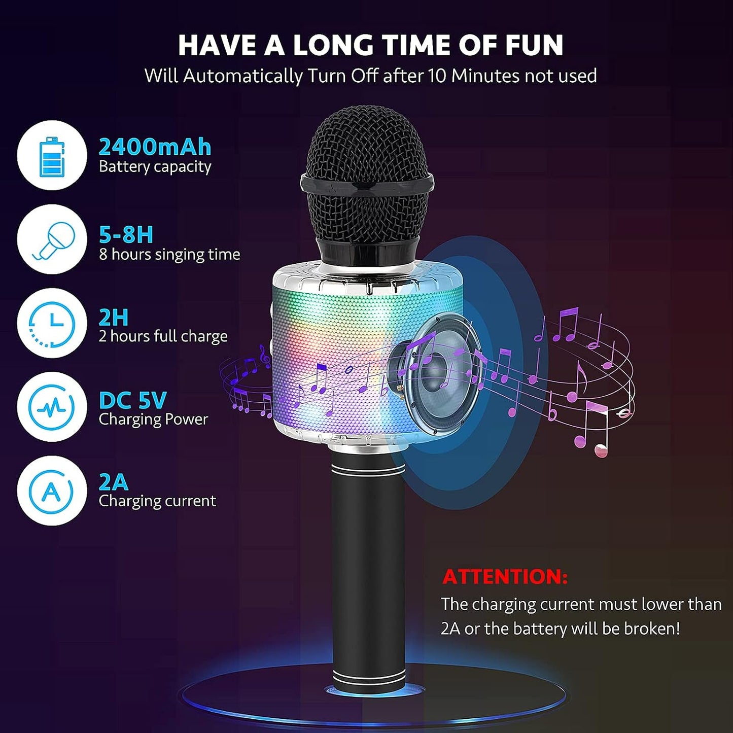 Micrófono Multicolor Para Karaoke Diseño Inalámbrico mediante Bluetooth