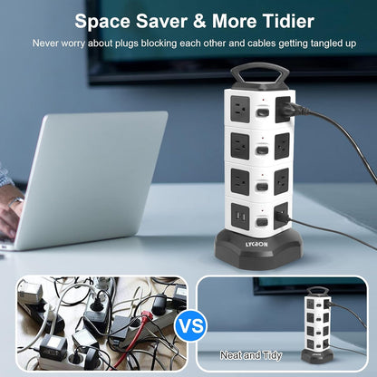 Multicontacto USB con protector contra sobretensiones – Cargador, fuente de poder, Adaptador, caja de enchufe, Multipuerto, 6 pies de extensión.