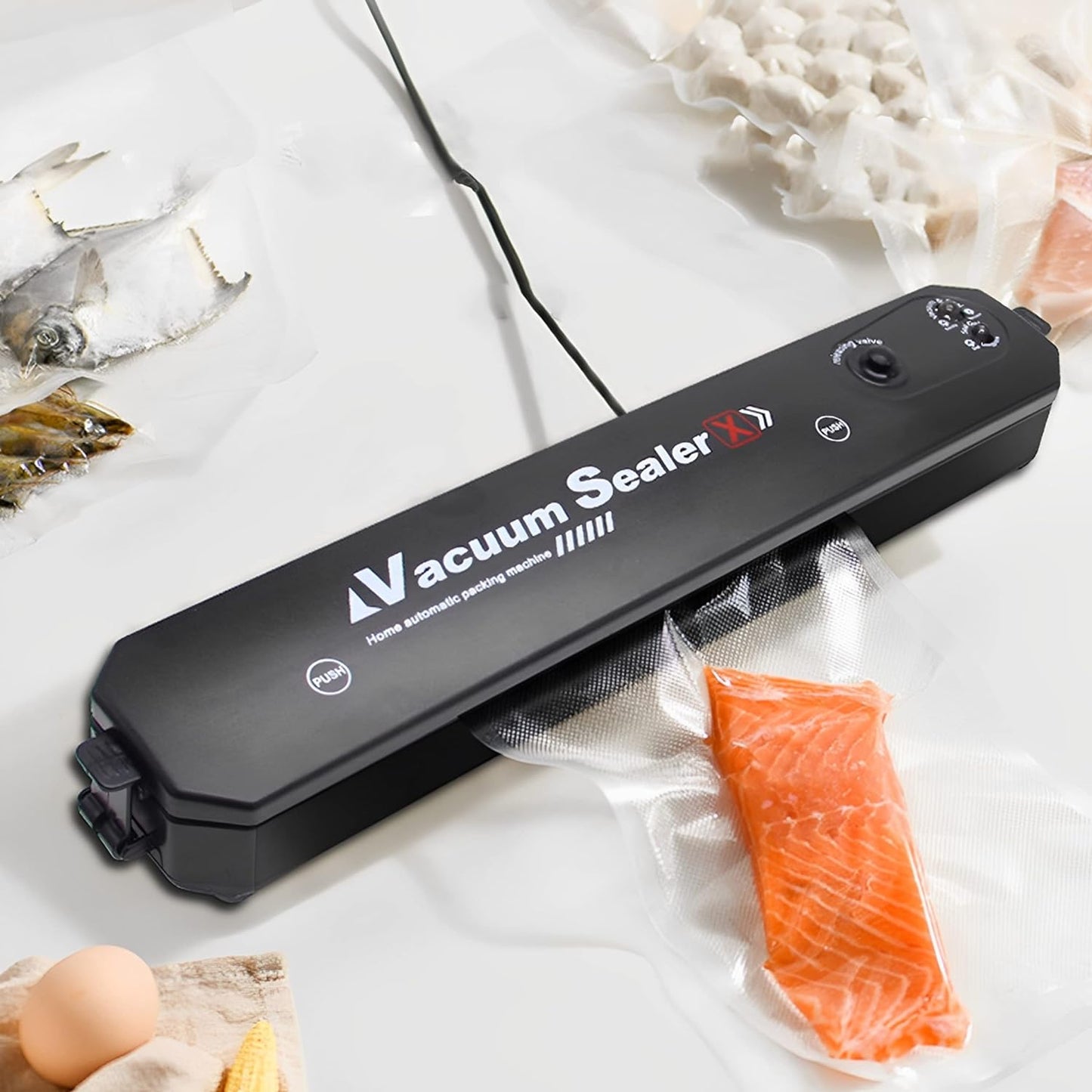 Máquina selladora al vacio multifuncional para carne, pescado, almacenamiento en frío y verduras.