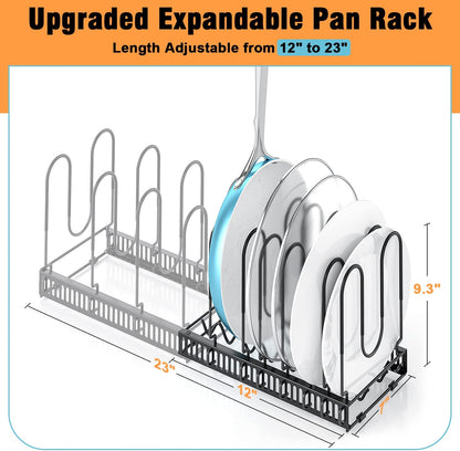 Organizador de ollas y sartenes para gabinete, tabla de cortar expandible con 8 divisores ajustables