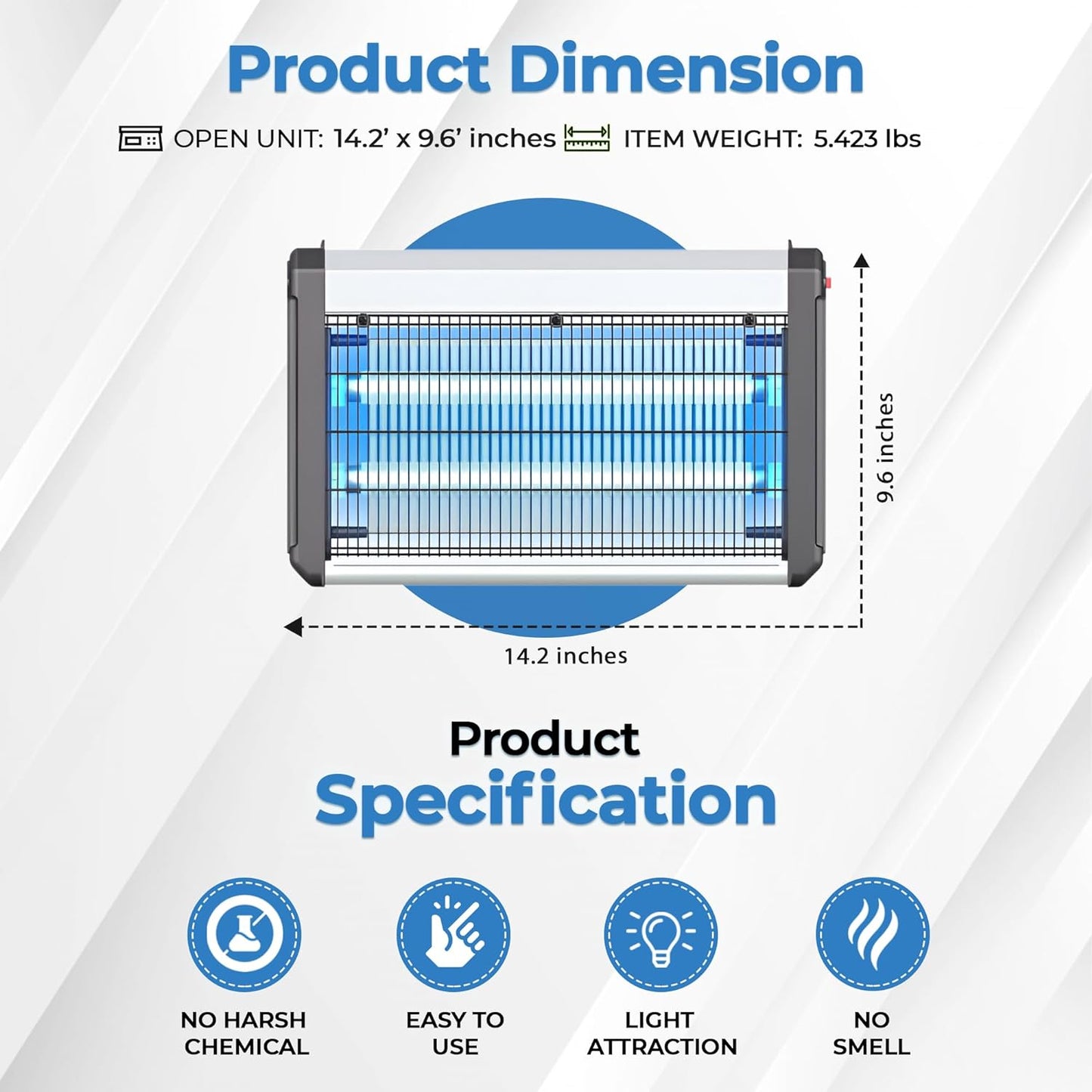 Exterminador de insectos extra ligero 2800 V para uso en interiores y exteriores, incluye cadena colgante trampa para mosquitos con bandeja de recolección extraíble