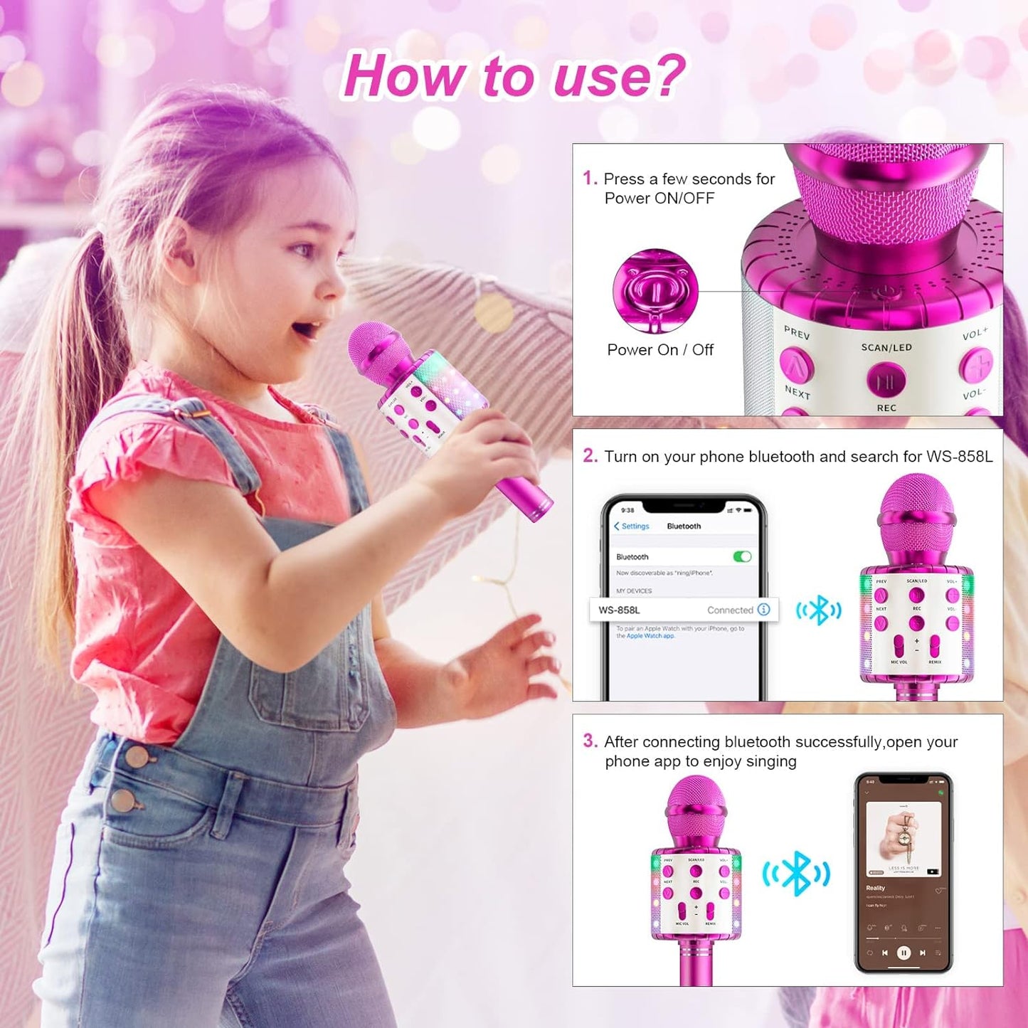 Micrófono Multicolor Para Karaoke Diseño Inalámbrico mediante Bluetooth