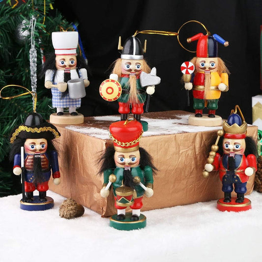 Juego de adornos de cascanueces de Navidad, 6 cascanueces coleccionables de madera para decoración de Navidad, 4 pulgadas de alto