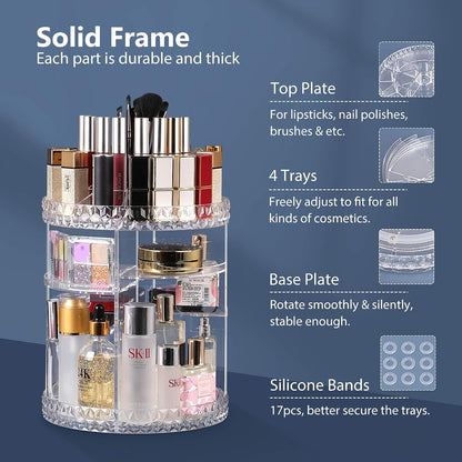 Organizador de maquillaje giratorio, soporte de maquillaje giratorio de 360°, 8 capas transparentes ajustables para almacenamiento de cosméticos, carrusel de maquillaje para cambiador y baño