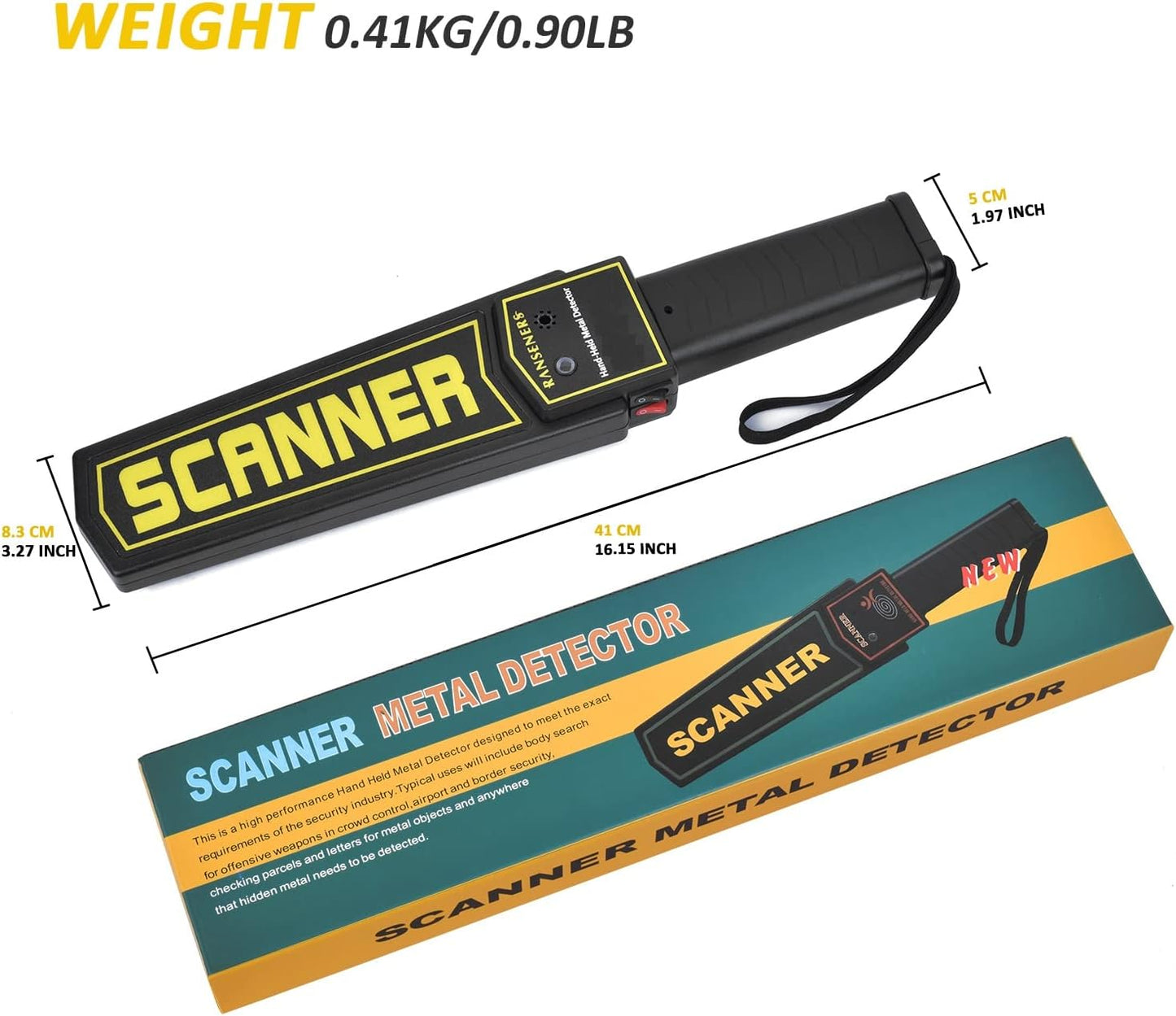 Detector de metales de mano, superescáner, funciona con pilas, barras de seguridad de varita de seguridad, alertas portátiles de sonido y vibración, detecta tornillos de armas (alta sensibilidad, negro)