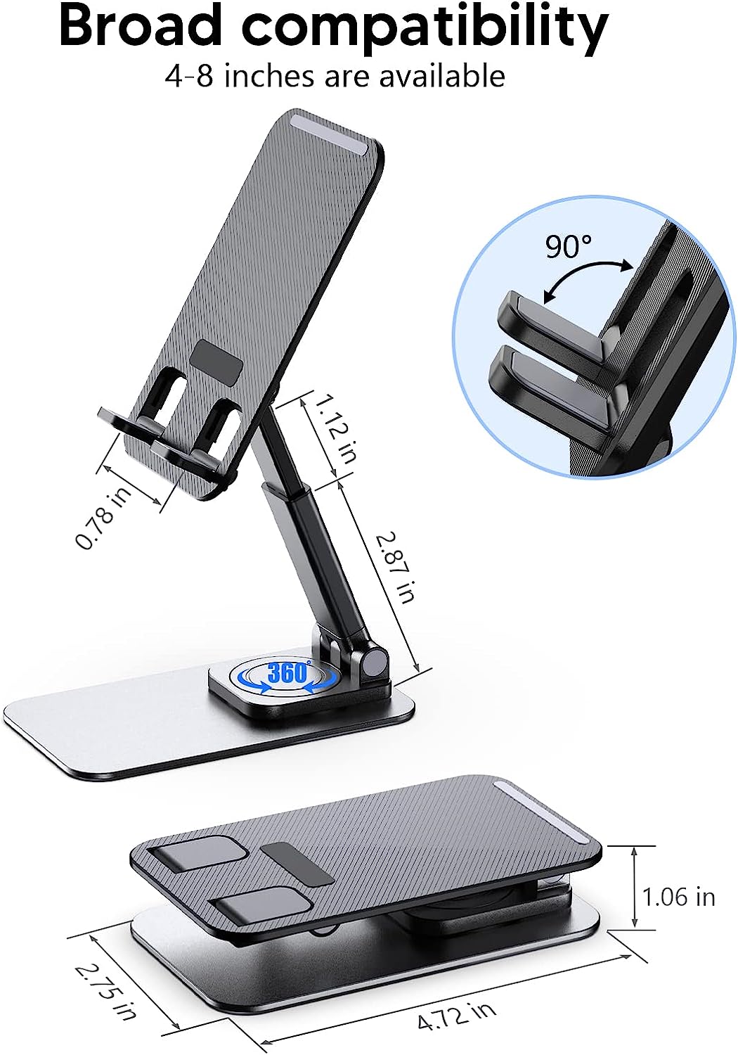 Soporte de teléfono celular para escritorio, soporte giratorio ajustable para teléfono móvil para oficina