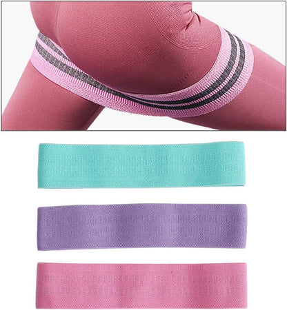 Banda de Resistencia de La Cadera,Bandas de Ejercicio Físico con Diseños Antideslizantes,Resistencia de Tela 3 Niveles, Piernas/Brazos/Yoga/Pilates/Mujer/Hombre,Lake Blue- Pink- Purple