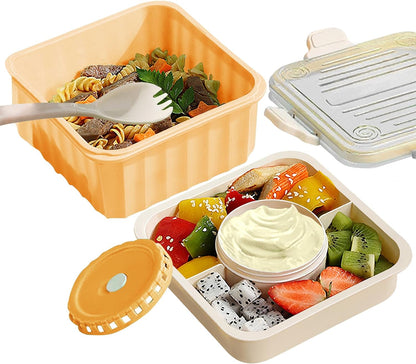 Fiambrera de doble capa de plástico para niños, caja grande Bento para trabajadores de oficina con compartimentos, contenedor de alimentos, cuencos portátiles para ensaladas