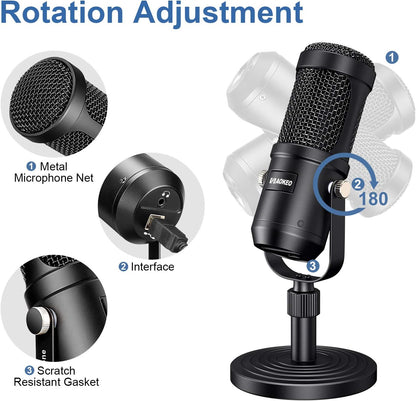 Micrófono USB, micrófono de condensador para hacer podcasts en la computadora Adecuado para grabar, jugar, para el escritorio, para hacer transmisiones, para Windows, Mac, YouTube, Discord