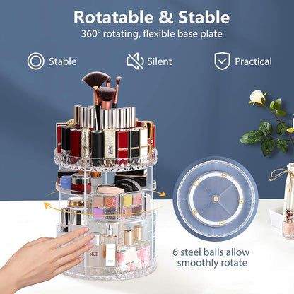 Organizador de maquillaje giratorio, soporte de maquillaje giratorio de 360°, 8 capas transparentes ajustables para almacenamiento de cosméticos, carrusel de maquillaje para cambiador y baño