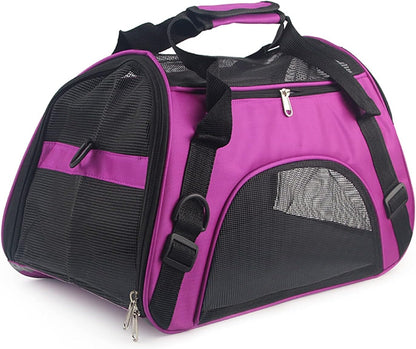 Transportadora para perros plegable, portátil, suave, transpirable, esencial de viaje, 4 ventanas de malla, 2 entradas, bolsa transportadora para mascotas, para gatos, perros y animales pequeños (Morada)