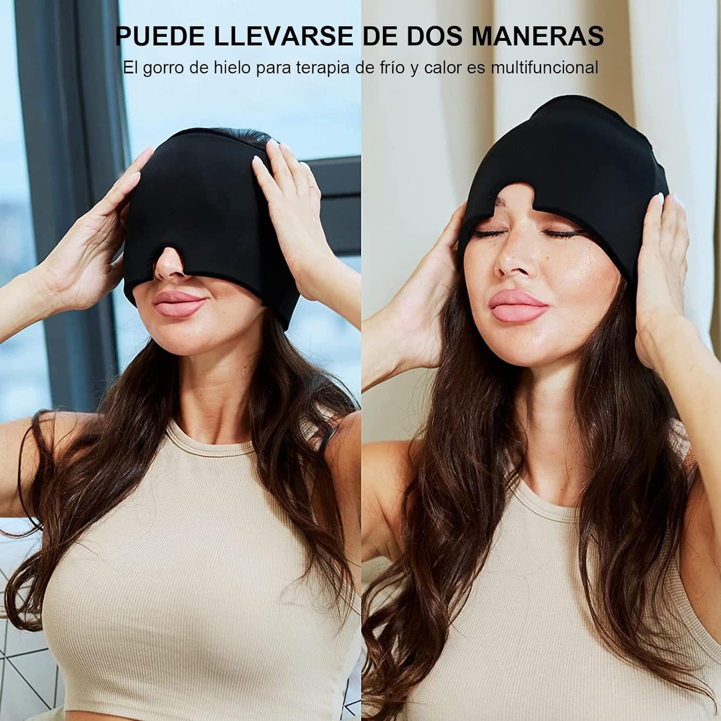 máscarilla para Migraña, Gorro con Gel Frío para dolor de cabeza, Crioterapia, Alivio de migraña, gorro de compresión, Headache Hat, Gorro de Hielo, antifaz de gel para ojos, unitalla - BELLOVIDA