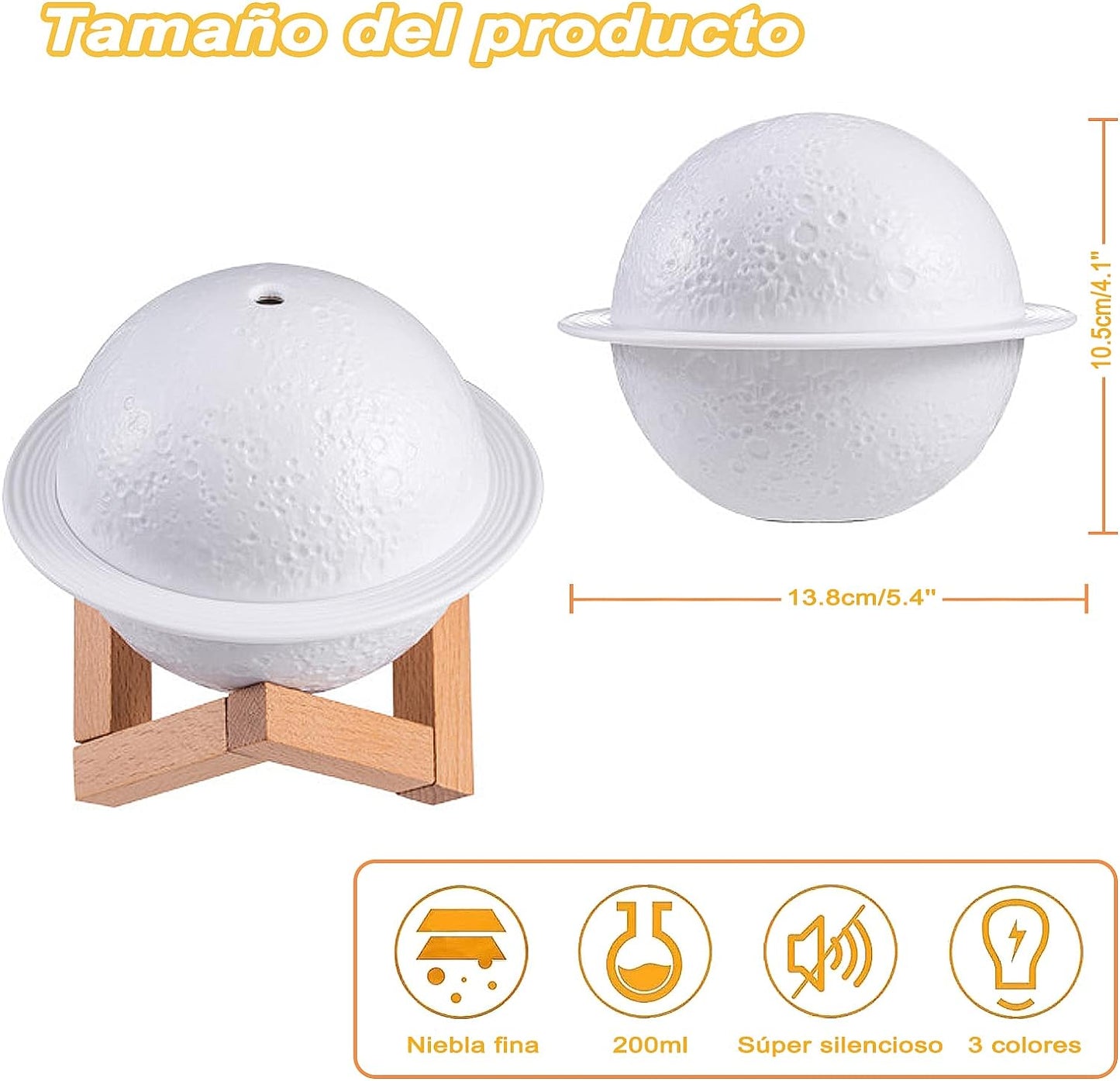 Humidificador Con Luz LED Parsa Aceites Esenciales Vaporizador Luna Silencioso y Lámpara Nocturna para Aromas Pulverización de Niebla