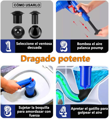 Destapador de Inodoros de Alta Presión Desatascador de desagüe Émbolo de Desagüe, con 4 ventosas especializadas， para Fregadero, Cuarto de baño, WC, Cocina.