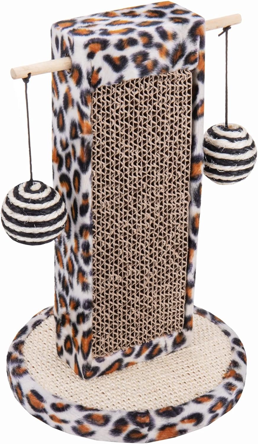 Poste rascador para gatos con diseño de cáñamo acabado de leopardo con 2 bolas de juguete