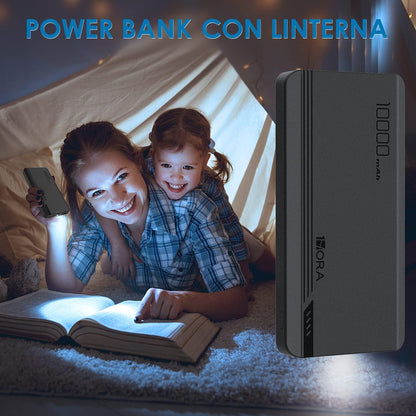 Power Bank 10000 mAh Ultra Slim de Bateria Portatil Lámpara incorporada Carga Rápida USB con Cable Micro USB 20CM, Lámpara incorporada Powerbank Compatible para IP, Samsung, Xiaomi, Rojo