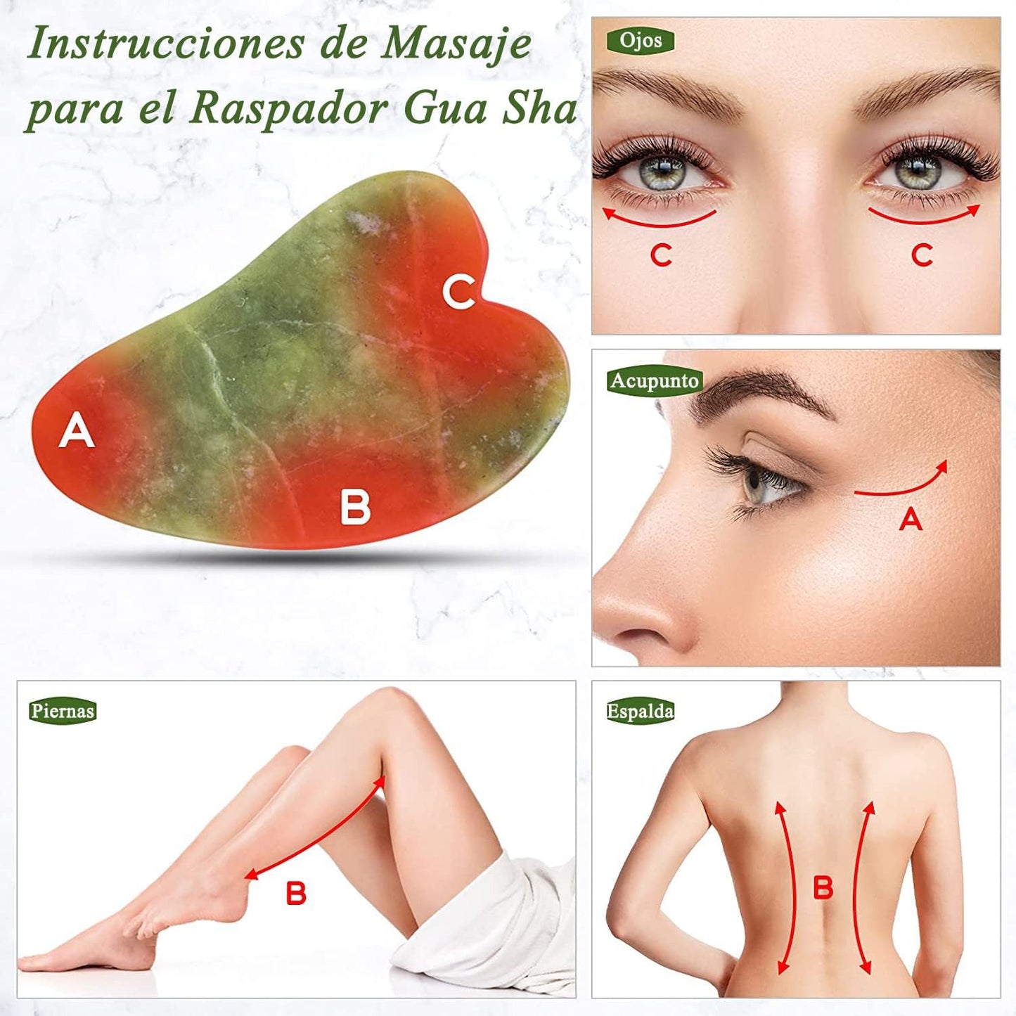 Juego de 3 masajeadores de jade y gua sha Antienvejecimiento, Adelgazamiento y Reafirmante