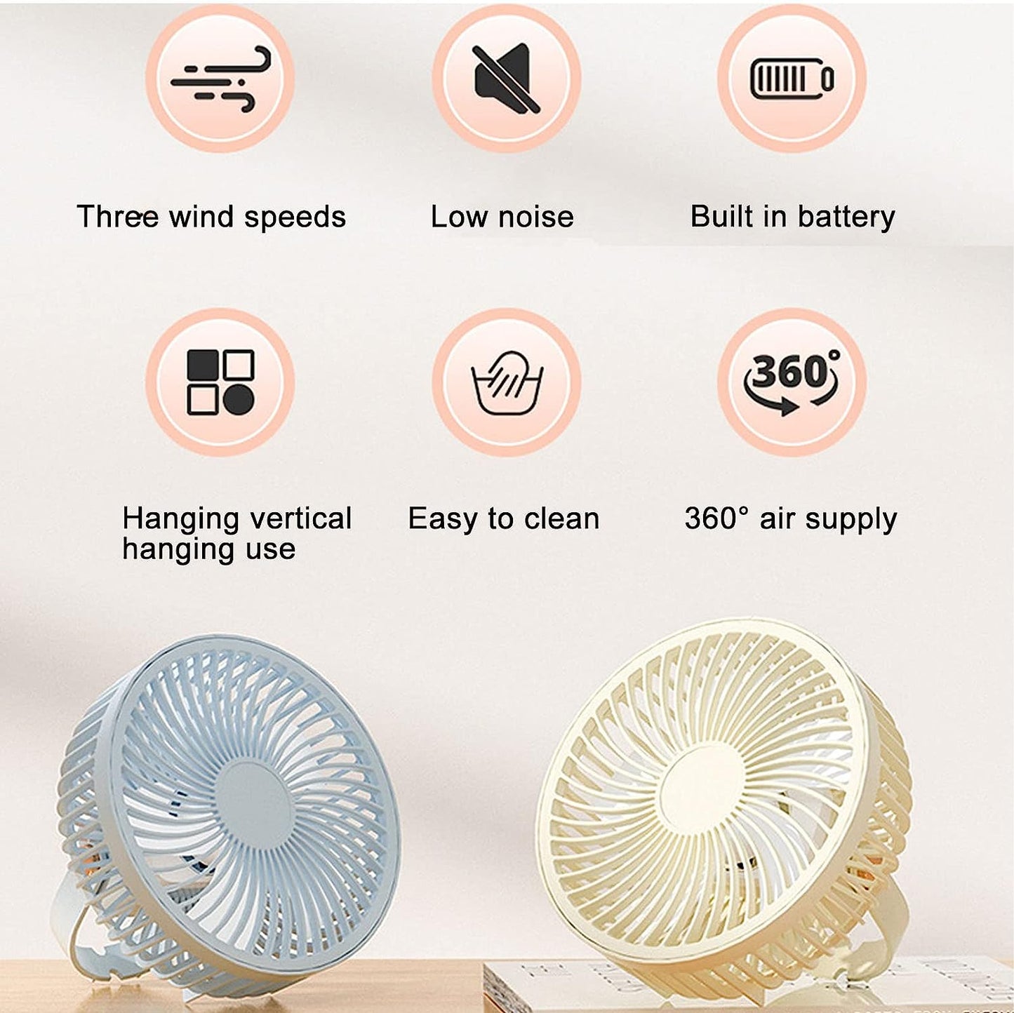 Mini Ventilador Portátil Con Luz LED Ajuste de 3 Velocidades Acabado ABS