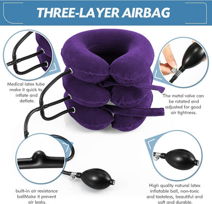 Collar de tracción cervical para aliviar el dolor y el estrés Soporte inflable para el cuello Airbag cervical Masajeador de 3 capas para cuello