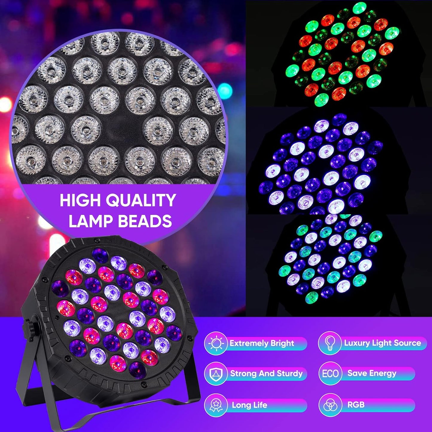 Luz de escenario plana LED RGB DMX512 de 36 luces de ALIEN efecto para fiesta de DJ, disco, boda, vacaciones, bar, club, decoración de espectáculo, lámpara activada por sonido