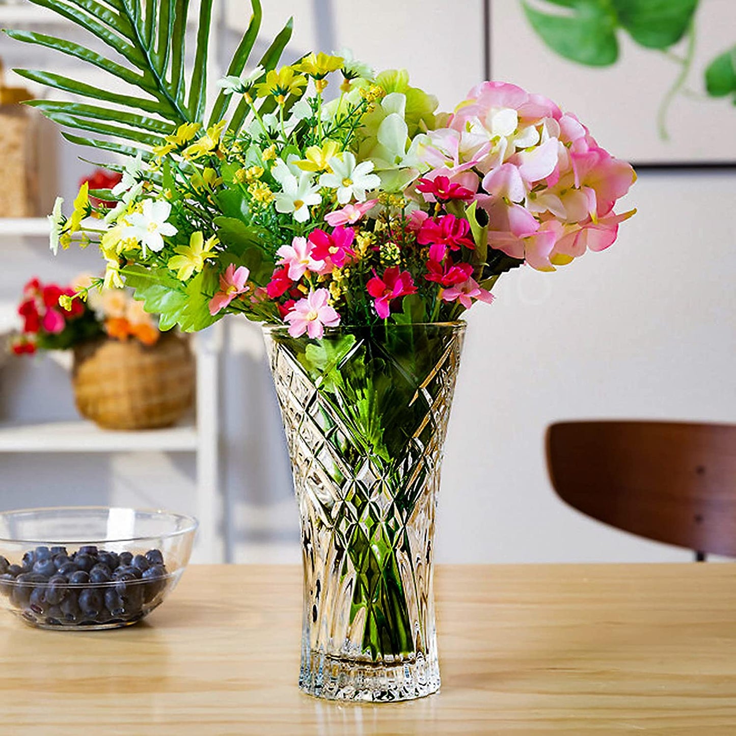 Jarrón de vidrio transparente sin plomo para flores ideal para sala de estar, mesa de comedor