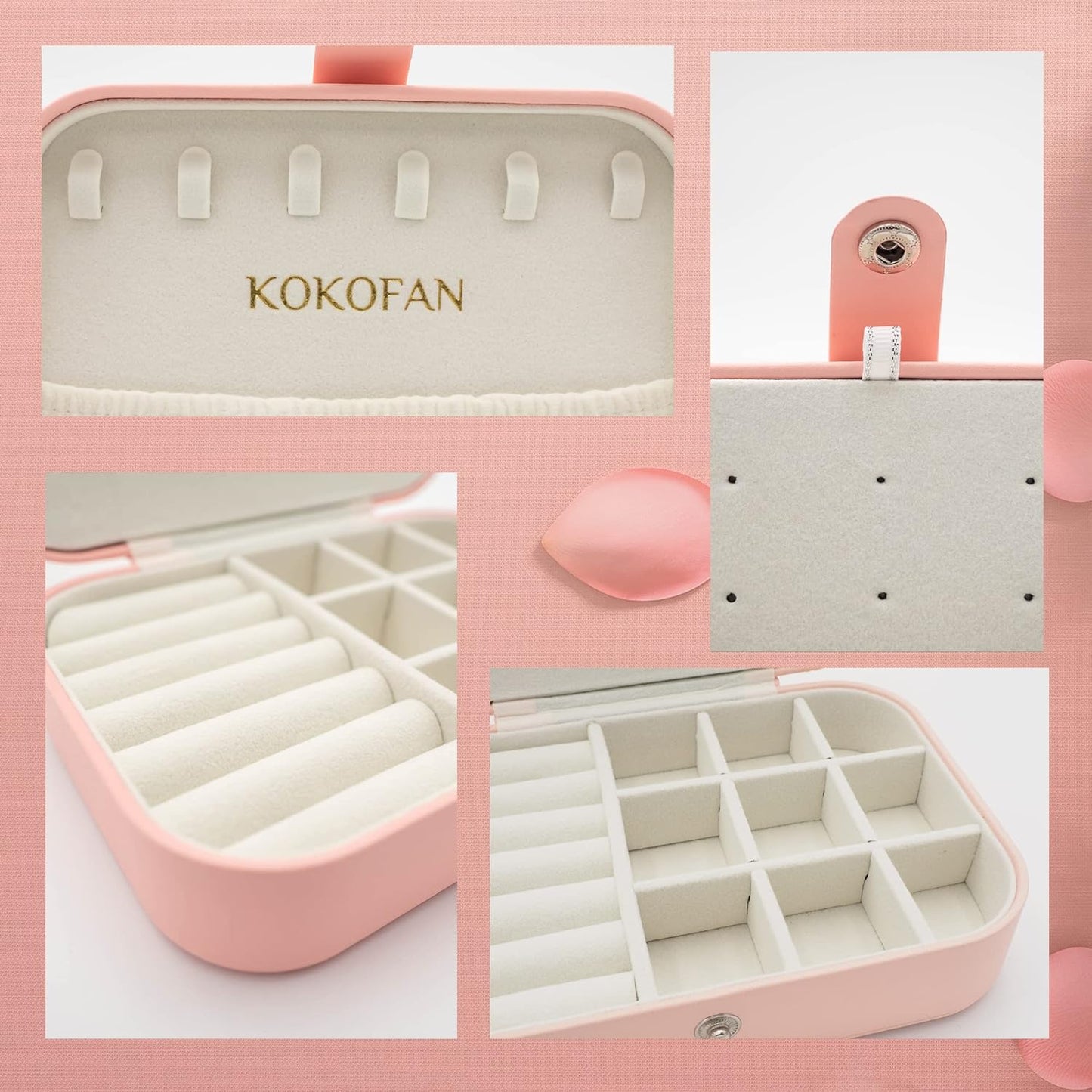 Caja de almacenamiento para joyas de viaje para mujeres y niñas, almacenamiento de 2 niveles para anillos, pendientes, collares, pulseras, todo en uno, pequeña caja de joyería portátil (rosa)