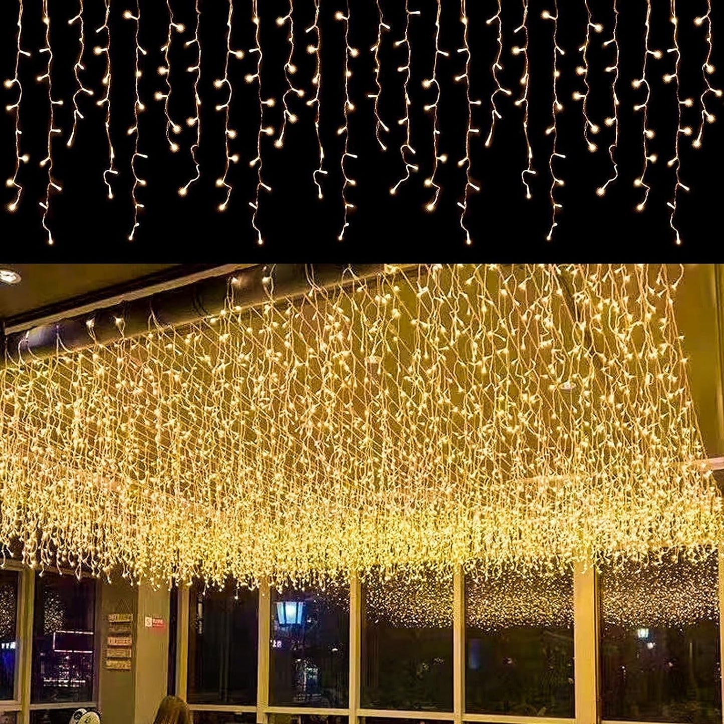 Luces LED de Navidad, 192L 6M LED de hadas extensibles, cortina con 8 modos, luces colgantes para decoración de ventanas de techo, fiesta, blanco cálido