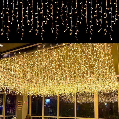 Luces LED de Navidad, 192L 6M LED de hadas extensibles, cortina con 8 modos, luces colgantes para decoración de ventanas de techo, fiesta, blanco cálido