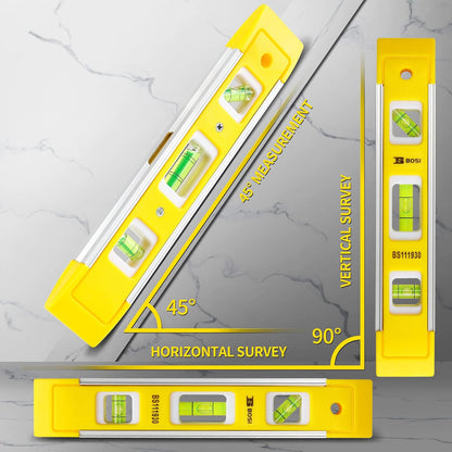 Nivel De Burbuja De Tipo Torpedo Magnético Fuerte De 9 Pulgadas, Mini Portátil De 230 Mm, Herramienta De Medición Vertical De 3 Viales Regla Electromagnética