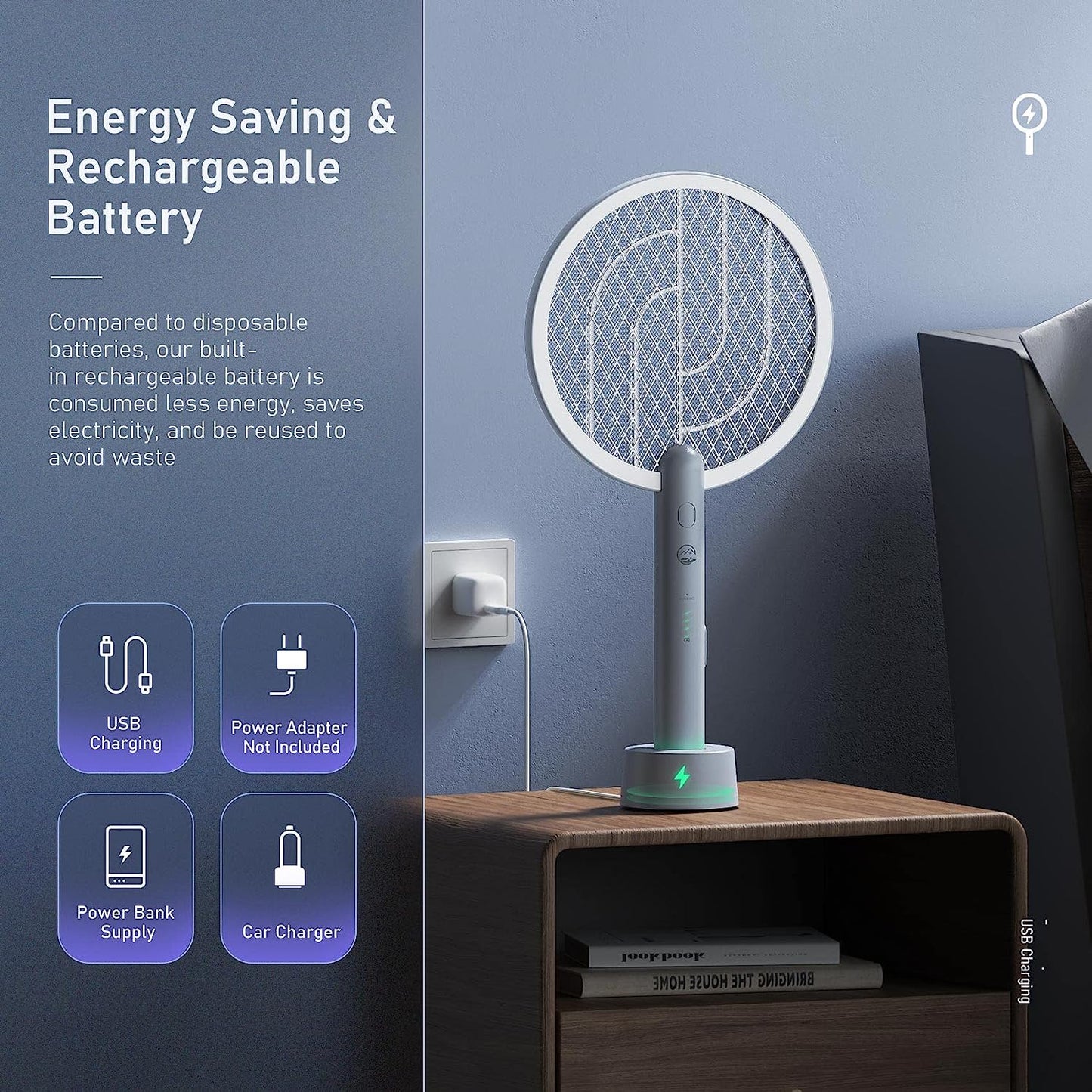 Matamoscas eléctrico con luz UV, lámpara de mosca segura con USB, potente y silencioso, accesorios para el hogar