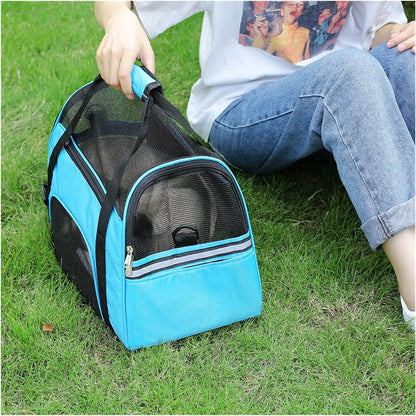 Transportadora para perros plegable, portátil, suave, transpirable, esencial de viaje, 4 ventanas de malla, 2 entradas, bolsa transportadora para mascotas, para gatos, perros y animales pequeños (Morada)