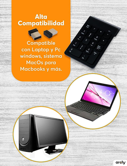 Teclado numérico inalámbrico Mini 2.4G 18 Teclas Ideal para Contabilidad Financiera