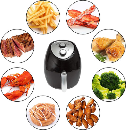 Freidora de aire de 3,7 cuartos con temporizador y control de temperatura para patatas fritas, pollo, tocino, verduras, postres, negro