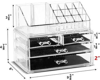 Organizador de maquillaje y joyería de cosméticos, acrílico transparente, 20 secciones, soporte de tocador, apilable o con cajones de pie incluidos.