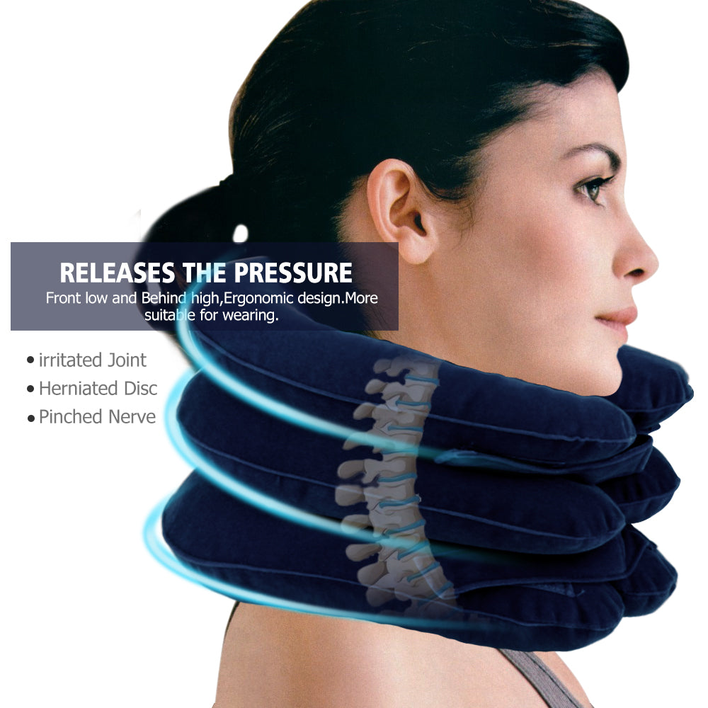 Collar de tracción cervical para aliviar el dolor y el estrés Soporte inflable para el cuello Airbag cervical Masajeador de 3 capas para cuello