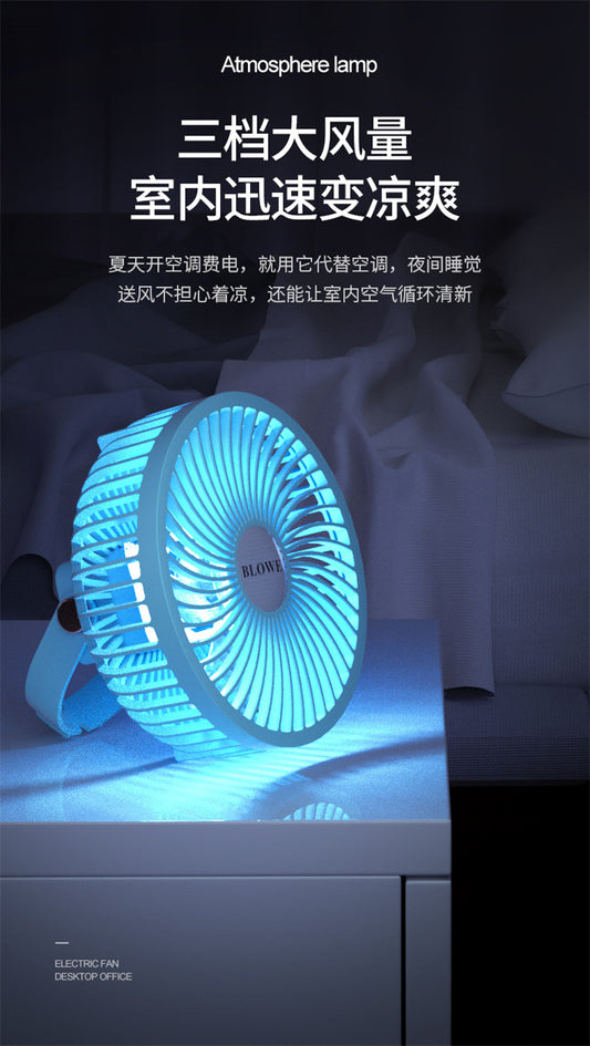 Mini Ventilador Portátil Con Luz LED Ajuste de 3 Velocidades Acabado ABS