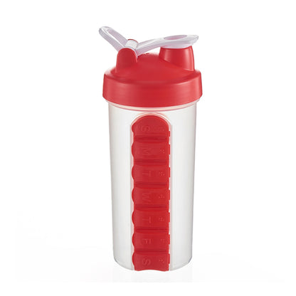 Pastillero 2 en 1, botella de agua deportiva de 700 ml con pastillero para los 7 días de la semana