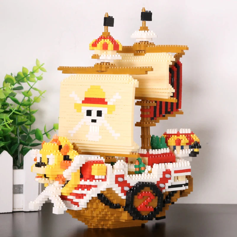 Thousand Sunny-minifiguras de barco de piratas, modelo 3D de bloques de construcción de Anime, juguete para niños, regalo de cumpleaños, 2385 piezas + una pieza