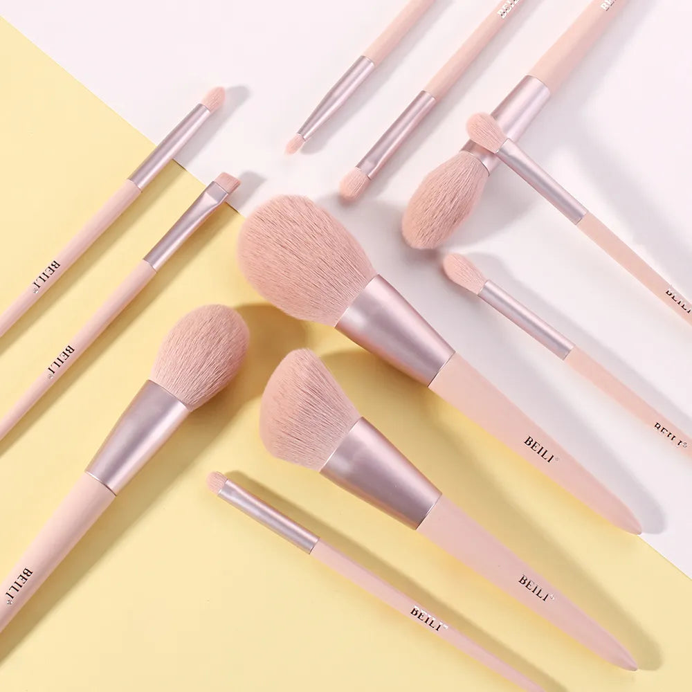 Brochas de maquillaje, 11 piezas, juegos de brochas de maquillaje profesionales, brocha para base, polvos para mezclar, correctores de rubor, juego de brochas de maquillaje para ojos con bolsa de cosméticos de cuero de PU