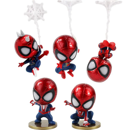 Set de 5 figuras de Spider-Man, modelo de decoración de coche, adorno, juguete para niños, regalos de cumpleaños